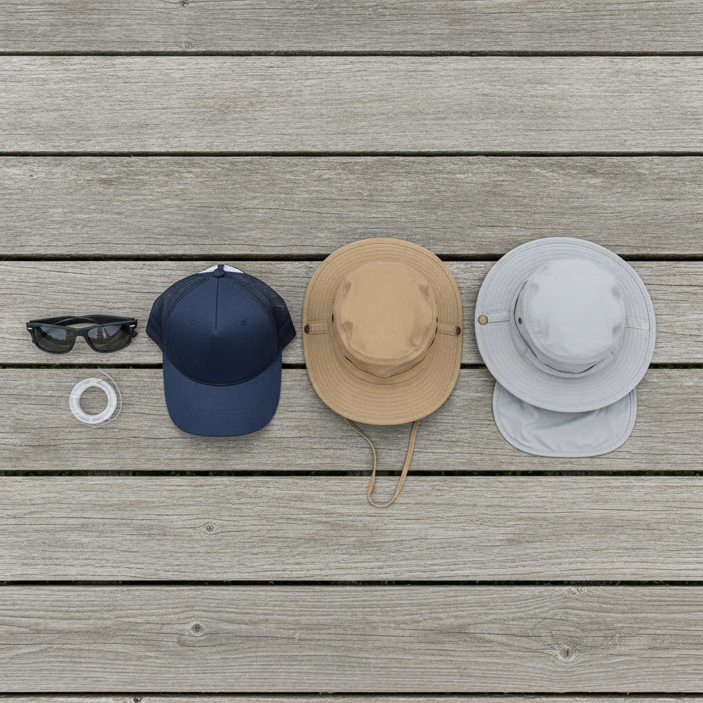 Seven Fishing Hats, Cap to Neck Flap