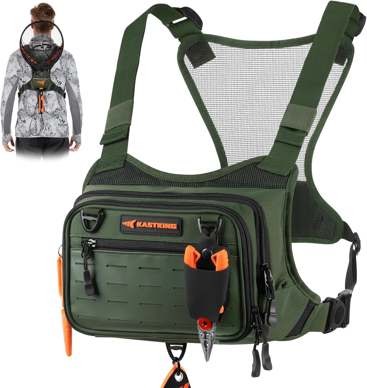 KastKing BaitBoss Water-Resistant Chest Pack with EVA Zip-Down Workstation (Olive Green)