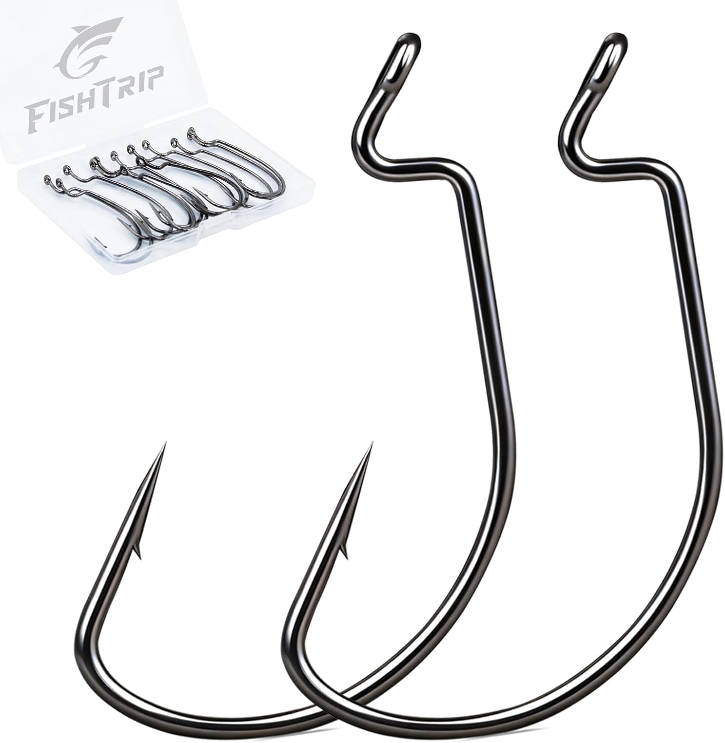 FishTrip EWG Offset Worm Hooks (50-Pack, Size 3/0)