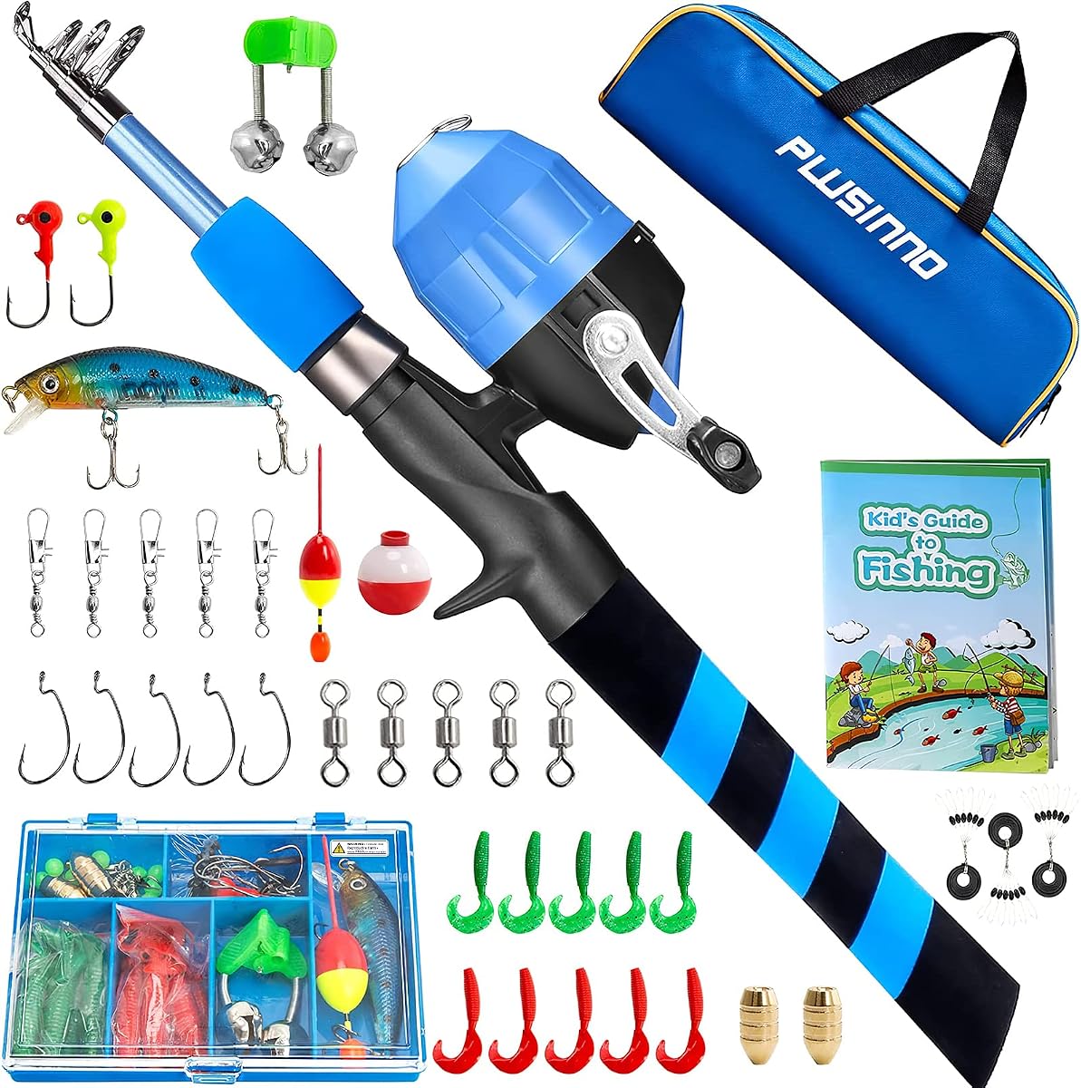 PLUSINNO Kids Fishing Pole Telescopic Spincast Combo Kit
