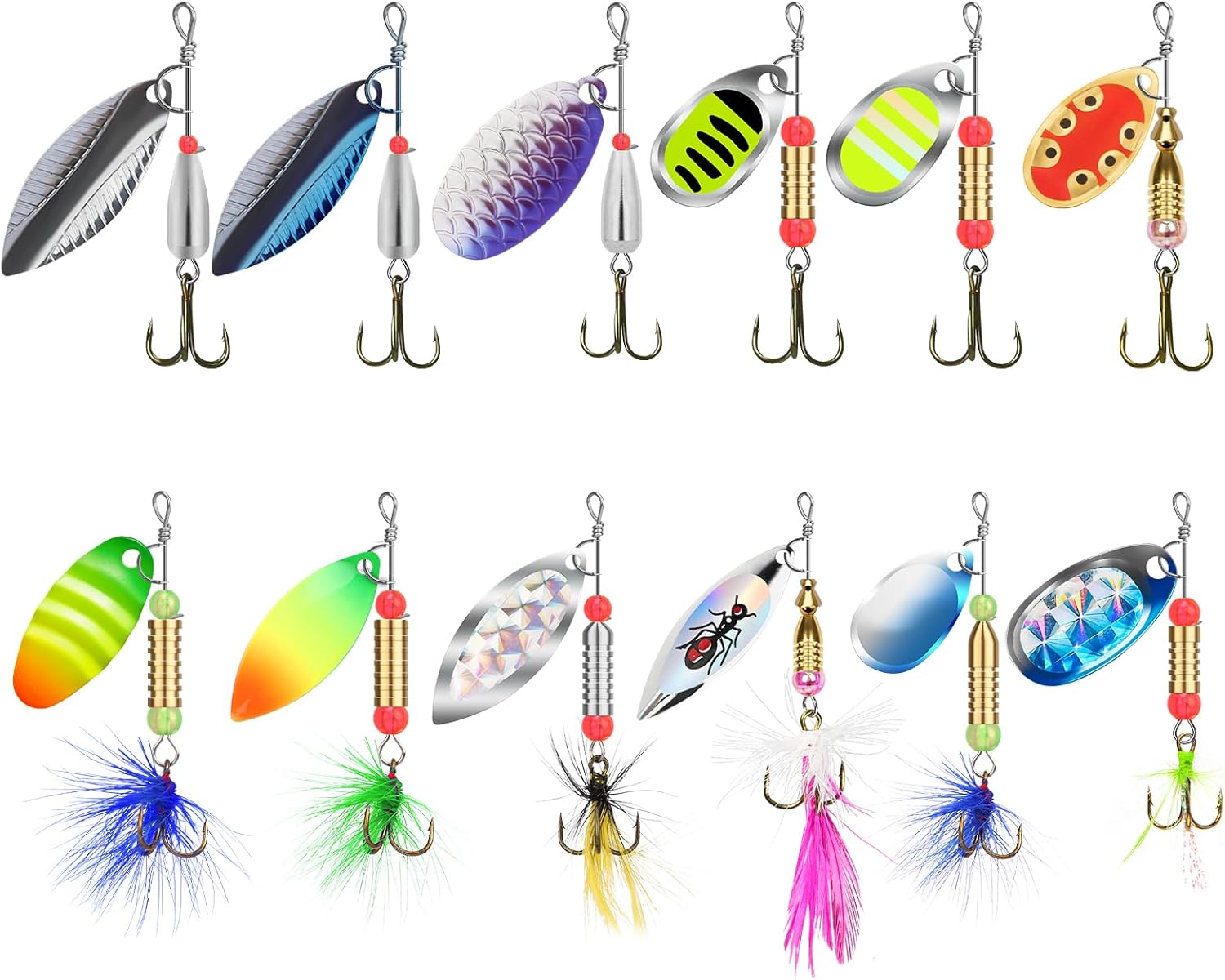 TRUSCEND Rooster Tail Inline Spinner Set (12-Pack)