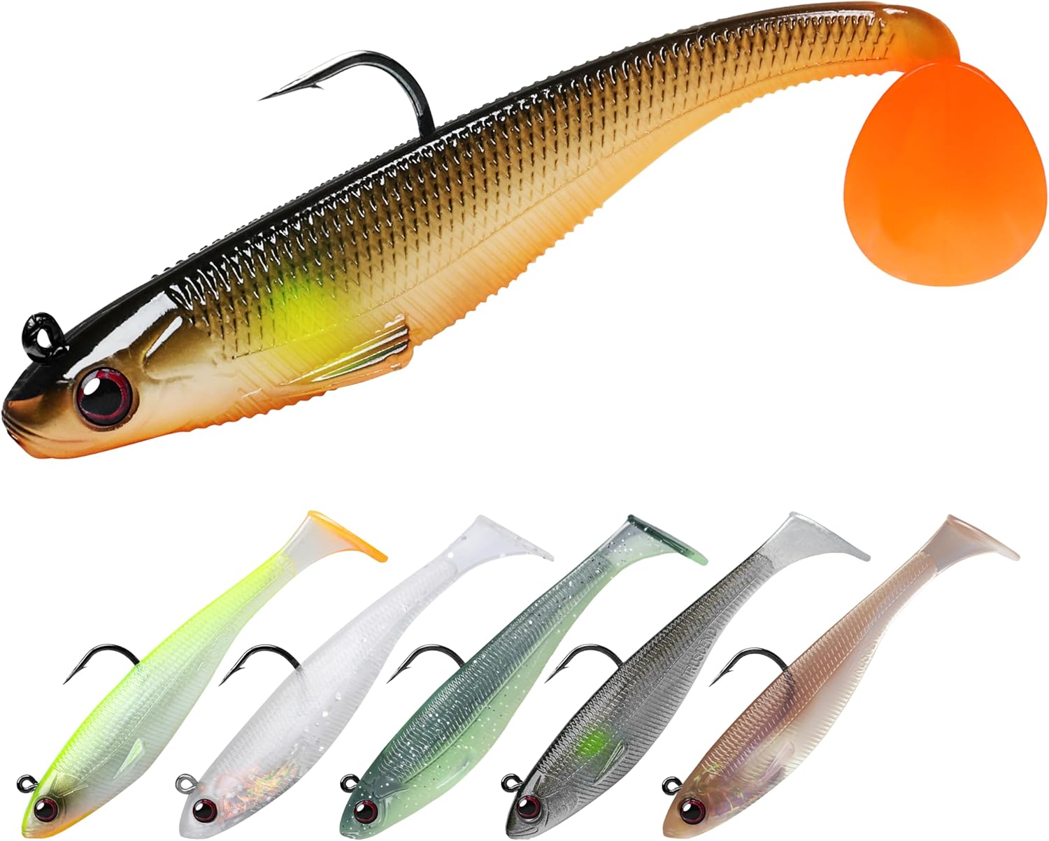 TRUSCEND Shadtale Pre-Rigged Soft Swimbait (6-Pack)