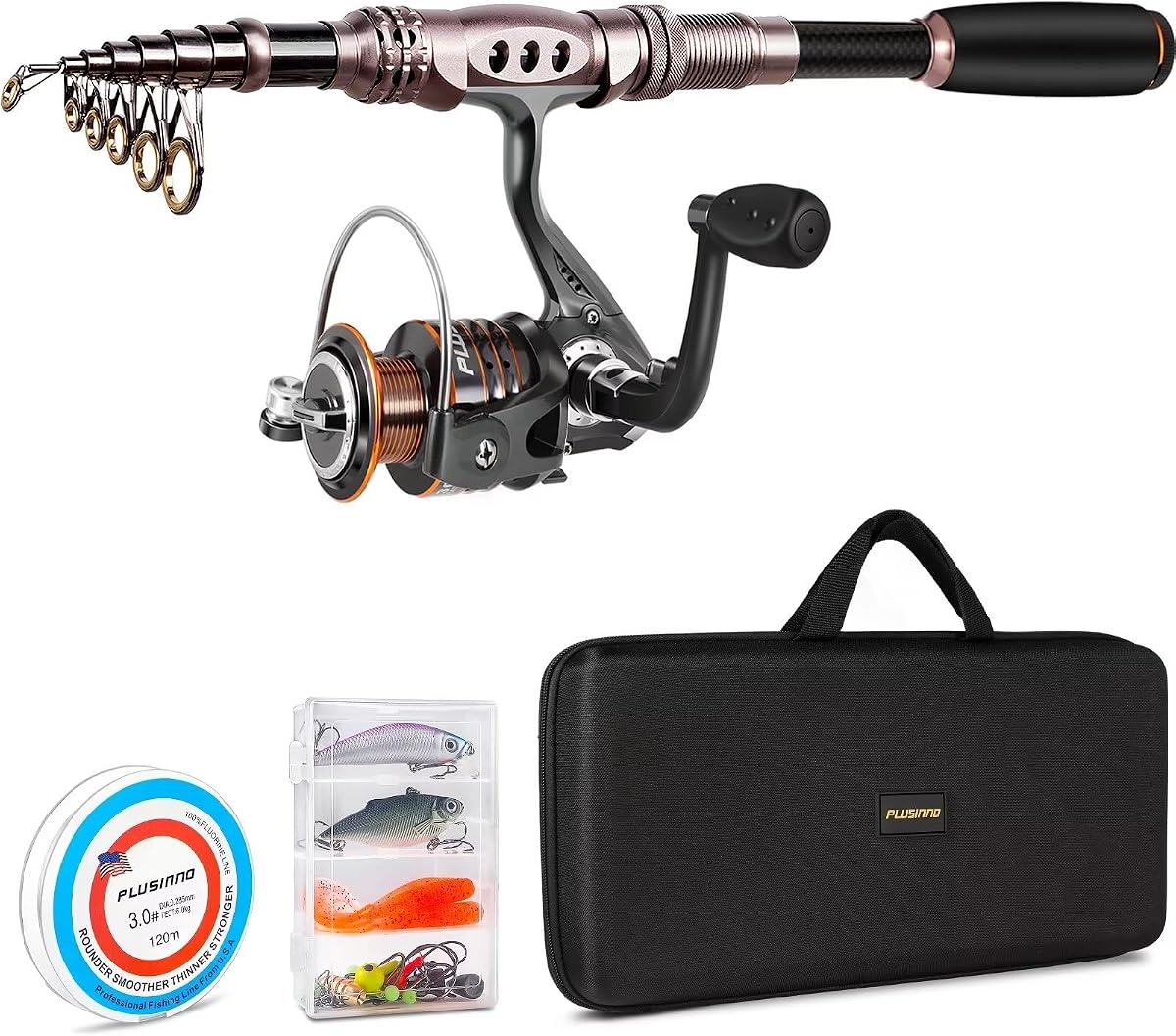 PLUSINNO Telescopic Carbon Fiber Rod & Reel Combo