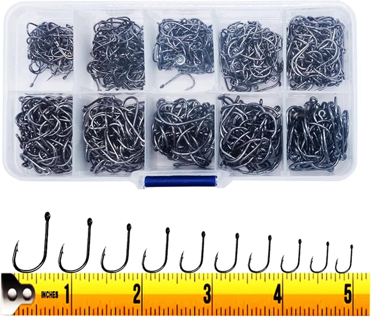 300pc High-Carbon Steel Hooks (10 Sizes)